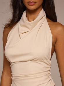 MUSERA ESSENTIALS White Cream Halter Cowl Neck Backless Top Autumn Winter Night Out Day To Eve - Cream - View 6