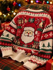 SHEIN Women's Autumn/Winter Casual Christmas Pattern Crew Neck Long Sleeve Knit Pullover Sweater - Multicolor - View 2