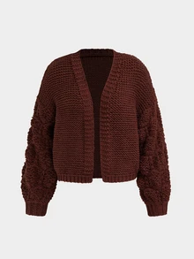 Sweetra CURVE Plus Size Women's Solid Color Casual Daily Cardigan - Brown - View 1