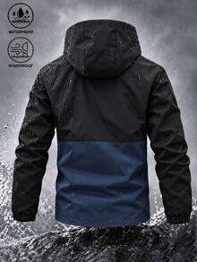 Manfinity Homme Men's Colorblock Hooded Jacket, Contrast Zipper Pocket Outerwear, Loose Fit Suitable For Outdoor Hiking, Commuting, Urban Techwear - Navy Blue - View 2