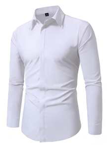 Manfinity Homme Manfinity Mode Men's Plus-Size Long-Sleeve Shirt, Solid White, In A Business-Casual Or Formal Style. - White - View 4