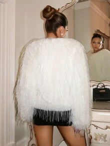 Glamine Charm Women's Autumn/Winter Vintage Fashion Plush Short Jacket - White - View 2