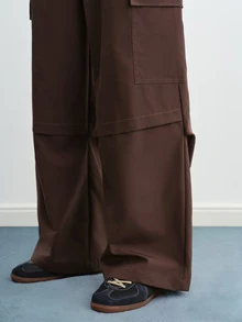 TOKVUE Men's Casual Outdoor Button Pocket Loose Pants - Brown - View 4