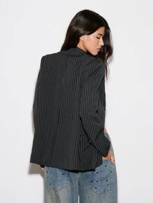 BAD SUNDAY Women's Striped Blazer Suit Set, Autumn/Winter, Y2K Millennium Cool Style - Black - View 2