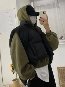 DAZY 女款純色連帽寬鬆短版運動衫 - 軍綠色 - 查看 6