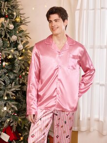 CoupledUp Cartoon Casual Wearable Christmas Men's Loungewear Set, Comfortable 2 Pieces Outfit - Pink - View 7
