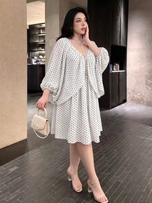 Vibekara Frühling, Sommer, neues süßes elegantes Urlaubskleid im Feenstil mit schwarz-weißen Polka-Dots aus strukturiertem Stoff für Damen, einzigartiges atemberaubendes Retro-Kurzkleid mit Fledermausärmeln aus Mesh in lockerer Passform - Verschiedenfarbig - Übersicht 6