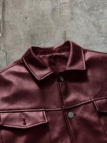 SIGLOCORE Men's Front Button Long Sleeve Casual Jacket - Burgundy - View 4