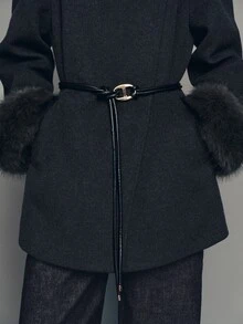 MOTF PREMIUM LAPEL WOOL BELTED MID-LENGTH COAT - Dark Grey - View 6