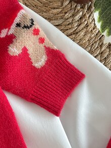Loomiva .Kids Baby Boy Casual Christmas Gingerbread Man Christmas Snowflake Pattern 3D Design Christmas New Year Red Comfortable Autumn Winter Sweater Romper - Red - View 4