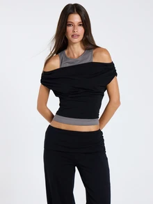 MUSERA Black Layered Detail Top Fall Winter Women Outfit Casual - Black - View 1