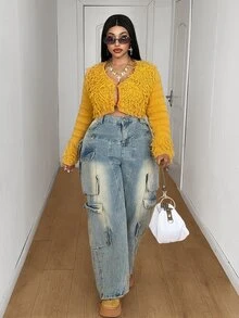 Maweii Sexy,Yellow,Tassel Decoration,Elegant/Fashionable,Party,Long-Sleeved Cardigan,Women's Coat,Autumn/Winter,Christmas, Plus Size Women's Knit Cardigan - Yellow - View 6