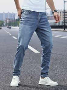 QuarKem 男士休閒水洗錐形直筒牛仔褲 - 淺色水洗藍 - 查看 8