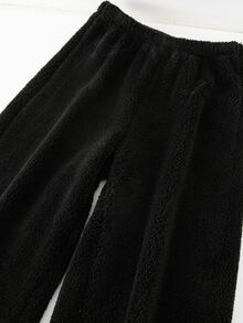 青少年女孩彈性腰休閒日常運動長褲 - 黑色 - 查看 8