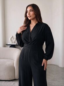 Hourglow Plus Size Women Solid Color Casual Daily Wear Jumpsuit - Black - View 5
