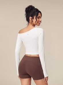 OutZeal Women Sports Tee Casual Studio Modal Slim Fit Off-Shoulder Long Sleeve T-Shirt - White - View 5
