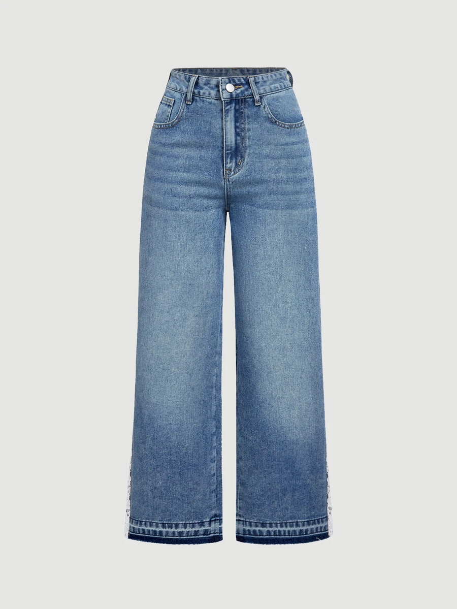 SHEIN PETITE Women's Casual Daily Denim Jeans With Pockets And Buttons - Blue - View 1