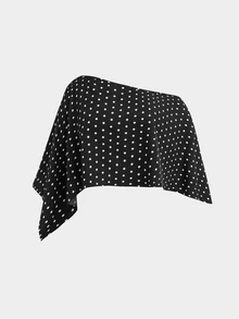 Sweetra Plus Size Women Polka Dot Pattern Asymmetrical Shoulder Top And Pants 2 Pieces Set - Black - View 3
