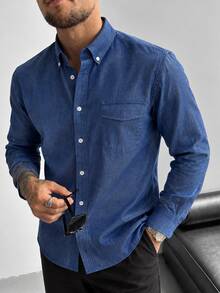 TONEVAULT Men's Casual Long Sleeve Shirt, Tencel Denim Fabric, All Season, Suitable For Formal Occasions And Office Commute - Blue - View 8