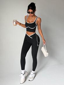 SHEIN Dewbera 女款無縫拼色瑜伽運動套裝 - 黑與白 - 查看 8