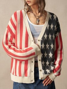 Bohemela Women's V-Neck Striped Casual Daily Cardigan - Multicolor - View 4