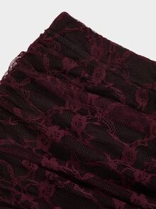 Sweetra Plus Size Women's Lace Patchwork Fashion Versatile Mermaid Skirt - Burgundy - View 8