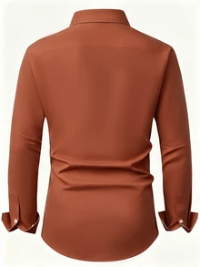Manfinity Mode Men's Light Blue Business Casual Long Sleeve Versatile Shirt - Brown - View 2