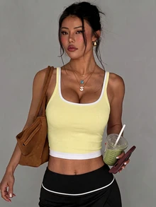 Slayform Slayform 女款運動瑜伽戶外健身背心，可調節肩帶，對比色設計 - 黃色 - 查看 4