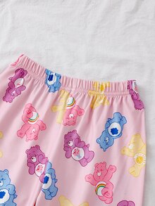 SHEIN X Care Bears GraphicGems 秋冬粉色少女聯名印花可愛卡通彩色熊圖案柔軟舒適阻燃面料領口長袖褲子2件套居家服 - 粉色 - 查看 8