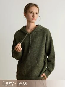 Dazy-Less Women's Comfortable Minimalist Pocket Long Sleeve Hoodie Sweater - Khaki - View 3
