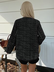 Livesso Women's Plaid Casual Versatile Winter Padded Coat - Black and White - View 2
