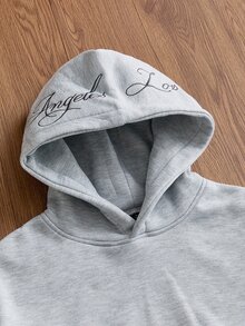 SWAVVY 男士針織時尚休閒寬鬆長袖連帽衫，附英文刺繡 - 灰色 - 查看 5