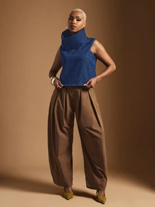 Vixey Funnel Neck Relaxed Fit Denim Top - Medium Wash - View 2