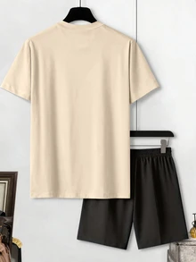 Manfinity Homme طقم رجالي من قطعتين تي شيرت بطبعة حروف وأكمام قصيرة وشورت كاجوال - متعدد الألوان - مشاهدة 3