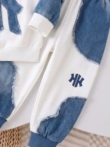 Young Boys Non-Denim Print Raglan Sleeve Letter Graphic Crewneck Sweatshirt And Pants Set - Multicolor - View 4