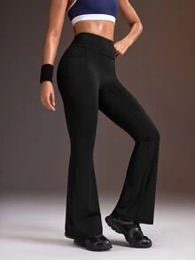 Powerista Women's Solid Color High Waist Daily Fitness Flare Leggings - Black - View 1