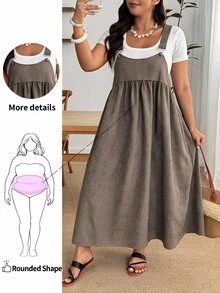 Enliva Plus Size Autumn Plaid Sleeveless High Waist Pinafore Midi Dress Apple - Brown - View 8