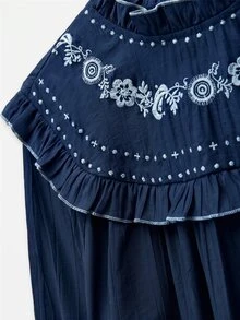 Nöista 女款花卉刺繡圖案休閒日常穿著襯衫 - 寶藍色 - 查看 10