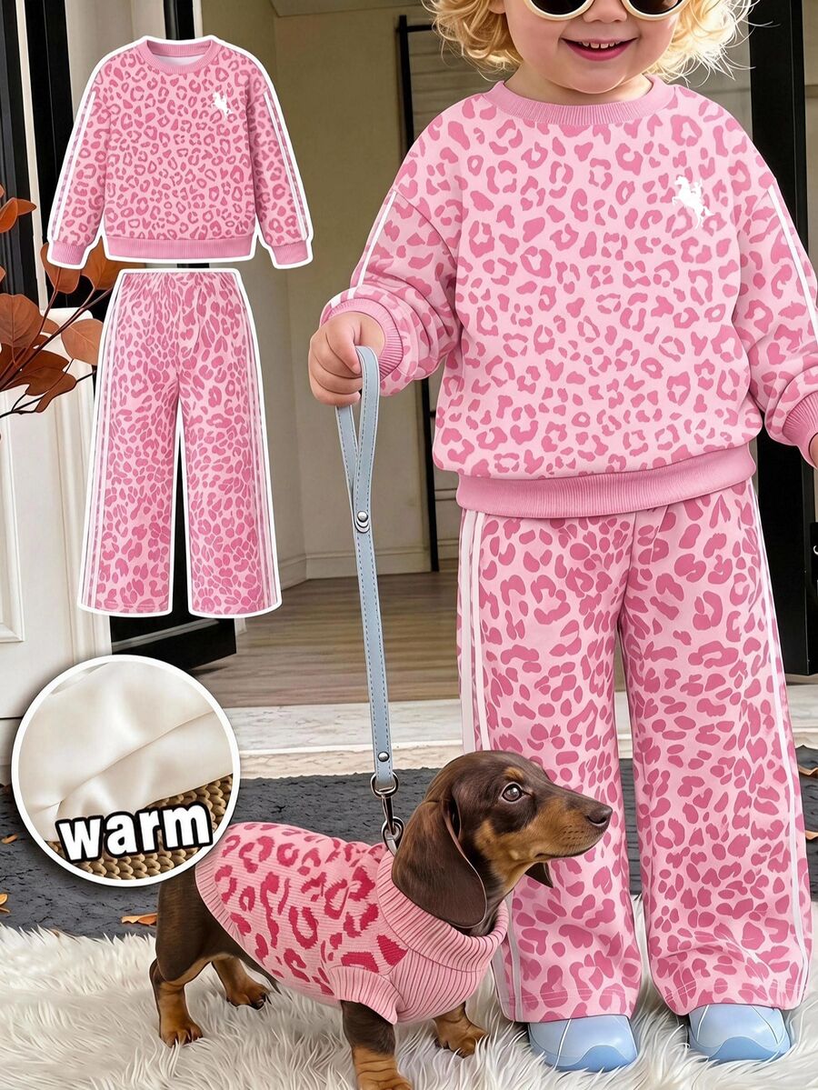 Infant Girls Round Neck Long Sleeve Pullover Sweatshirt + Straight Leg Sweatpants - Multicolor - View 1