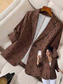 DAZY Plus Size Women's Polka Dot Pattern Lapel Neck Long Sleeve Casual Jacket - Multicolor - View 1