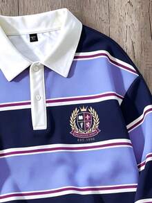 Manfinity Joysei Men's Striped Long Sleeve Polo Collar Casual Sweatshirt - Purple - View 4