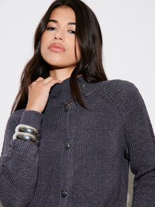 BAD SUNDAY Women's Autumn/Winter High Neck Long Sleeve Oversized Washed Distressed Knit Cardigan Y2K Millennium Versatile Streetwear - Black - View 5