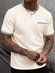 Manfinity Homme Herr T-shirt med geometriskt mönster, rund hals och kort ärm, lämplig för dagligt bruk - Aprikos - Visa 5