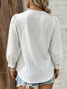 SHEIN LUNE CURVE Plus Size V-Neck Elegant New Chinese Style Frog Button Decor Long Sleeve Blouse - White - View 2