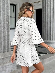 Pariaura Elegant Fashion Versatile Casual Slimming High-End Design Short Sleeve Dress - Multicolor - View 2