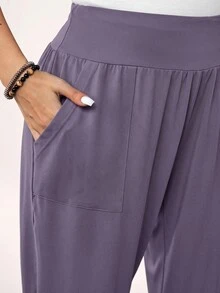 SHEIN LUNE 大尺碼修身紫色休閒運動長褲附口袋 - Magic Mauve - 查看 6