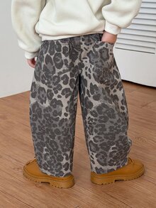 Dazy Kids Infant/Toddler (Boy) Loose Leopard Print All-Over Casual Wide Leg Four-Season Streetwear Korean Style Denim Pants Fall - Brown - View 2