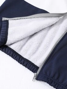 SHEIN جاكيت هوديي طويل الأكمام بسحاب للأولاد المراهقين بتصميم مخطط وألوان متباينة - متعدد الألوان - مشاهدة 8