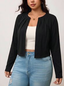 Truni Plus-Size Women's Casual Black Knit Cardigan, Suitable For Daily Commuting Pear Body,Triangle Body - Black - View 3