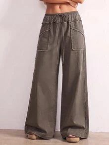 Bohemela Plus Size Fashion Street Drawstring Waist Loose Fit Jeans - Brown - View 4